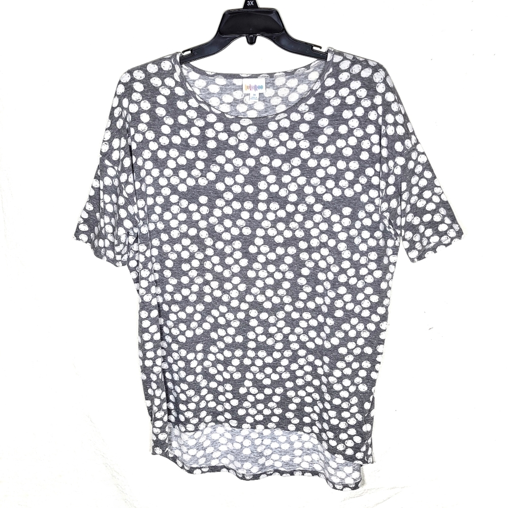 LuLaRoe shortsleeve M tshirt top gray polkadot medium women's loose flowy